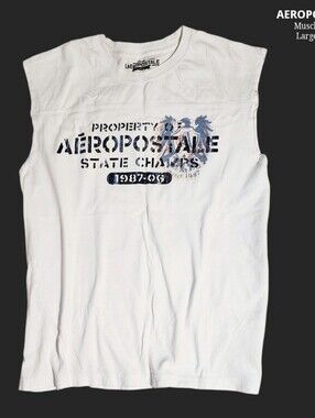 Aeropostale White Graphic Tank Top State Champs L Vintage